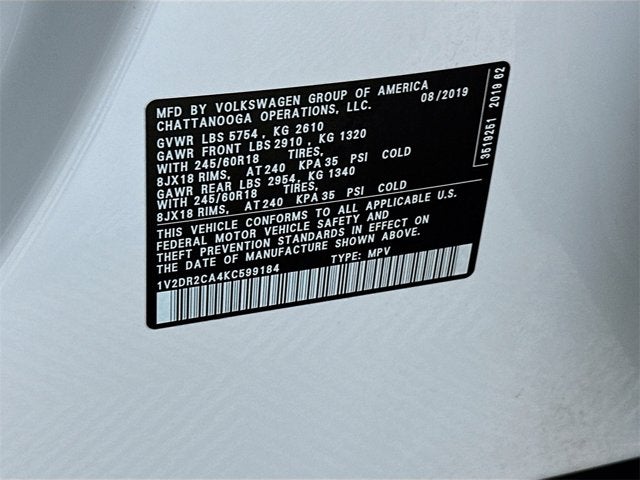 2019 Volkswagen Atlas 3.6L V6 SE