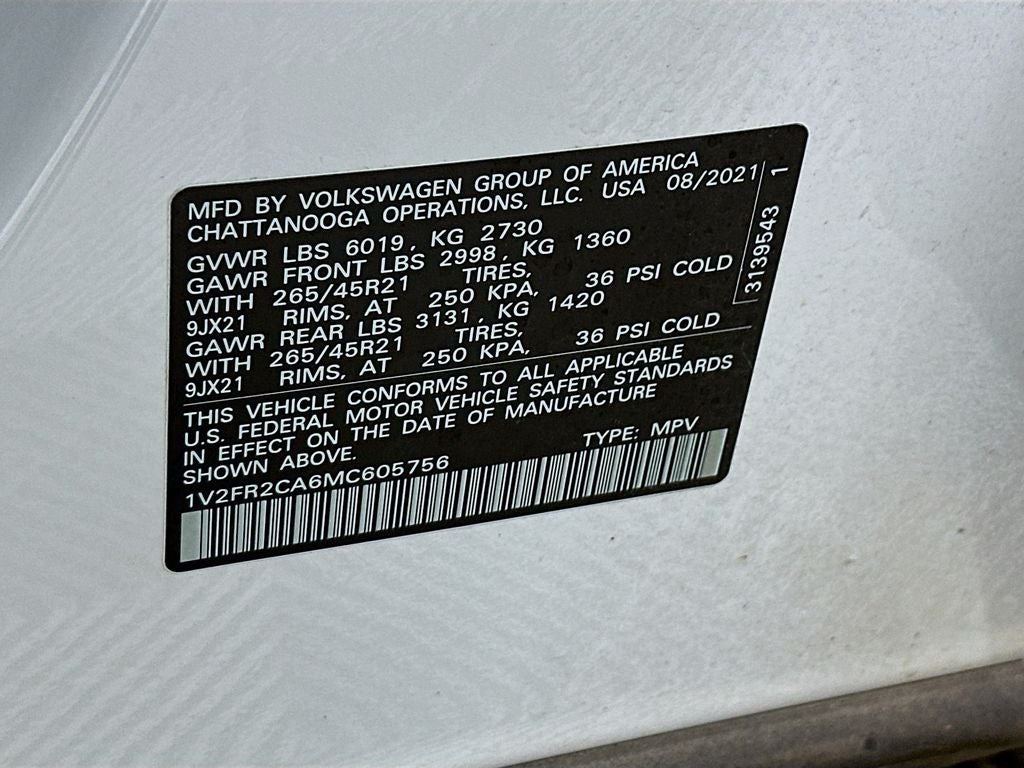2021 Volkswagen Atlas 3.6L V6 SEL Premium R-Line 4Motion 21.5